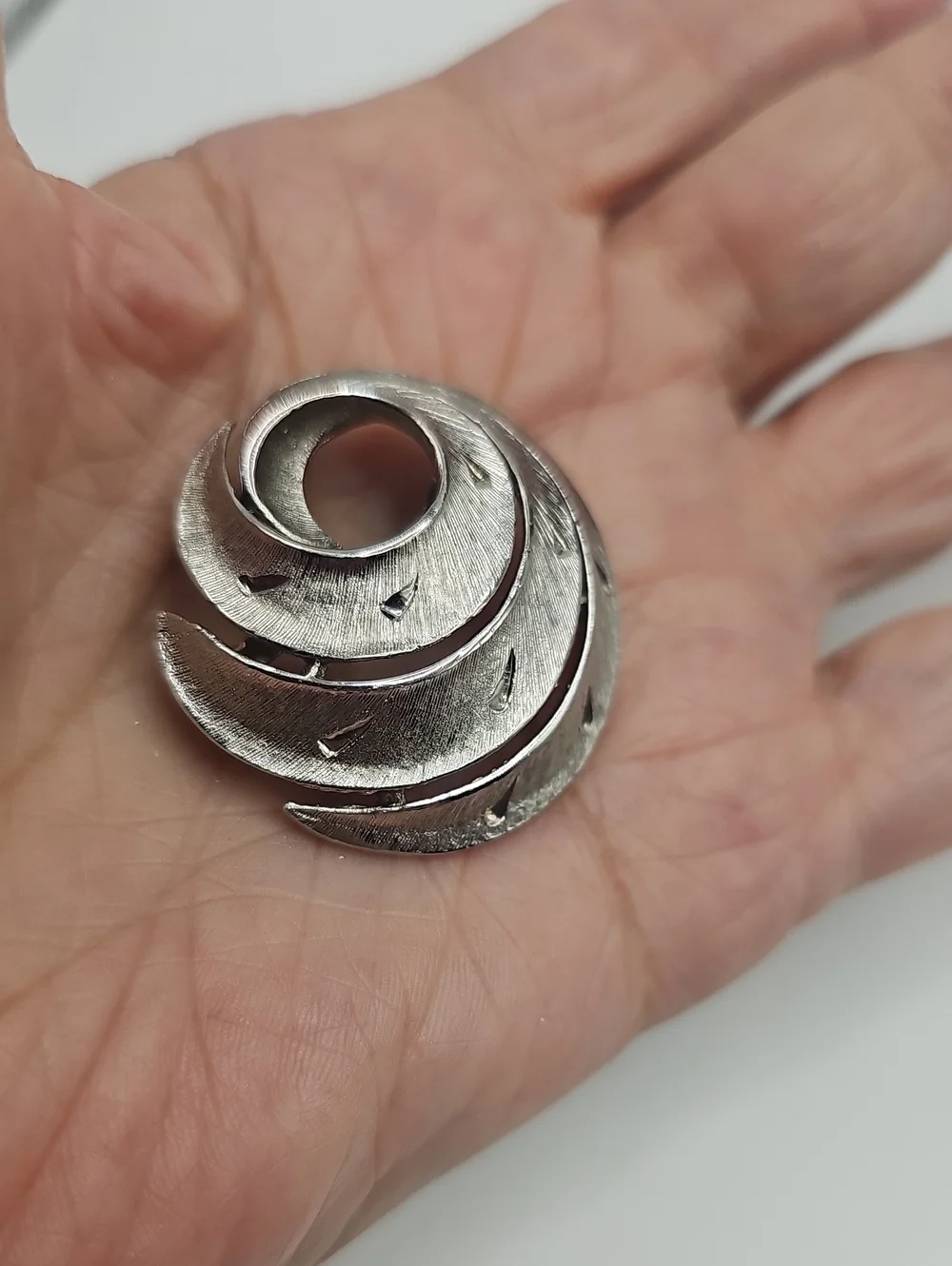 JJ Silver Tone Swirl Statement Pin Textured. Vintage.
